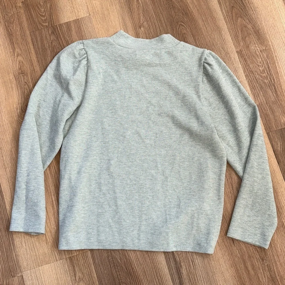 Madewell Women's Top Sage Green Plush Mock-neck Puff-Sleeve Top Large NB512